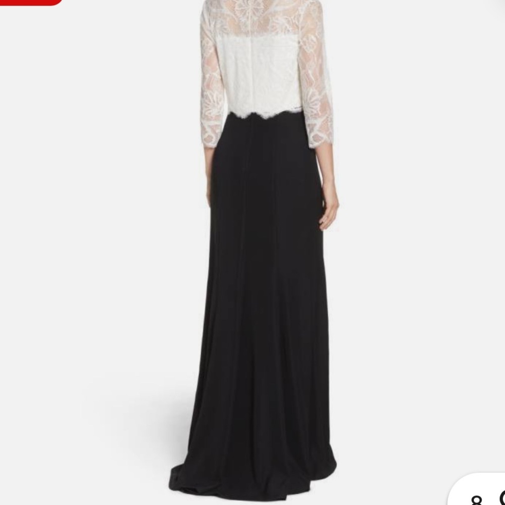 New Tadashi Shoji Lacecrepe Gown in Ivory and Black - Picture 6 of 10